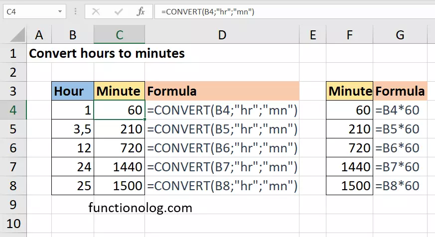 converting hours to minutes in excel