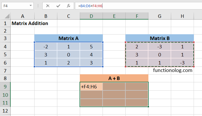 matrix addition in excel