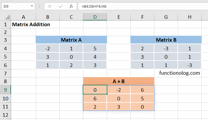 add matrices in excel