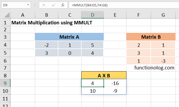 using mmult function in excel