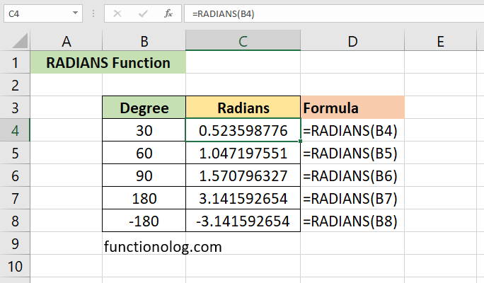 excel radians function