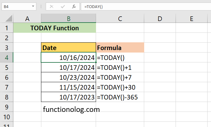 today function in excel